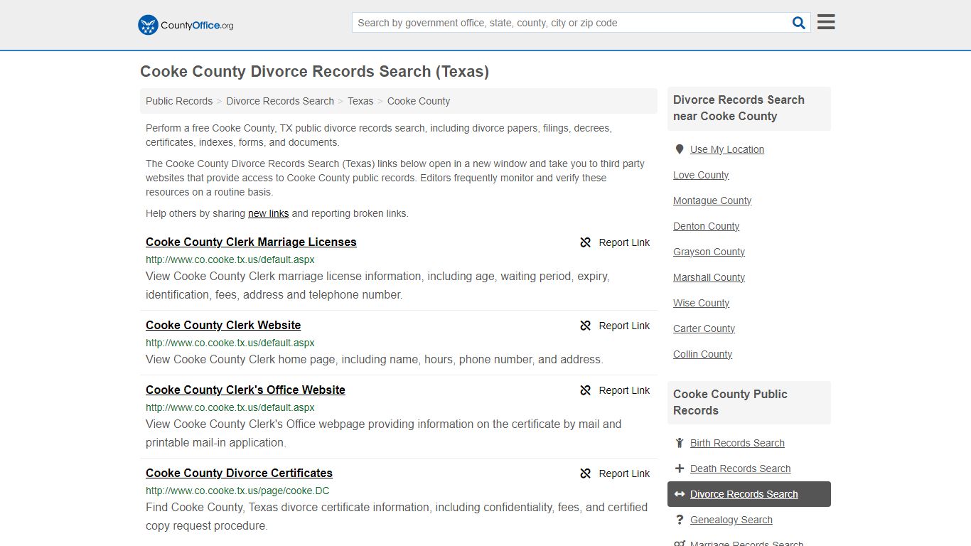Cooke County Divorce Records Search (Texas) - County Office